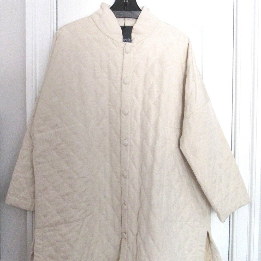 FAB! NWT New $2295 ESKANDAR Heavy Silk Wide Long+ Quilted Imperial COAT Ivory